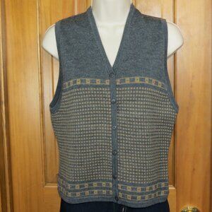 Pendelton Women's Grey & Tan Sweater Vest 30% Wool Hong Kong Label Size Small